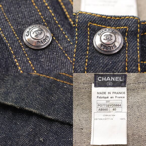 CHANEL Dress CC Vintage Denim Blue Short Dress E97 Button Indigo - Picture 8 of 9